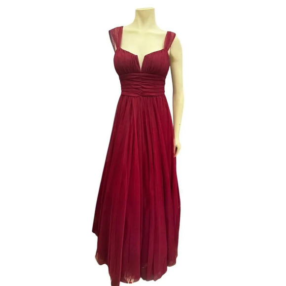 city studio  Deep Red Sleeveless V-Neck Long Evening Dress Size 3 Formal - Picture 3 of 16
